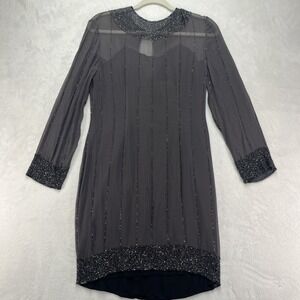 VTG Bieff Basic Beaded Silk Dress Womens 6 Luxe Cocktail Sheer